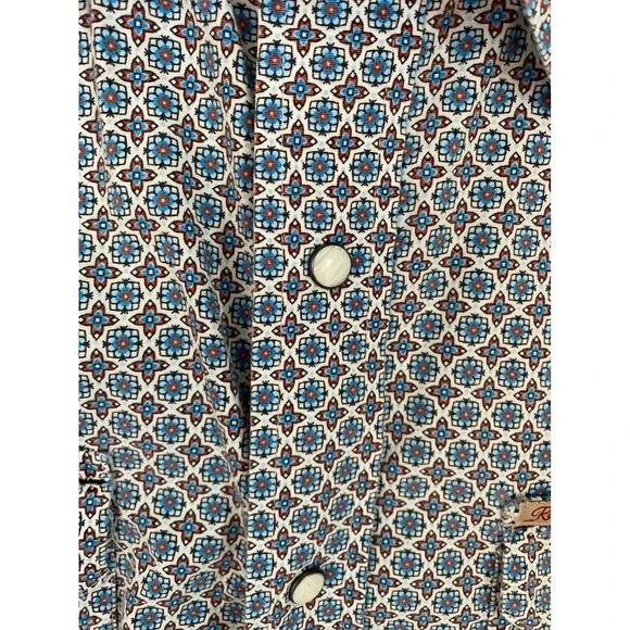 Rafter C Mens Short Sleeve Western Pearl Snap Shirt Blue Geometric Sz XXL cowboy - Picture 4 of 9
